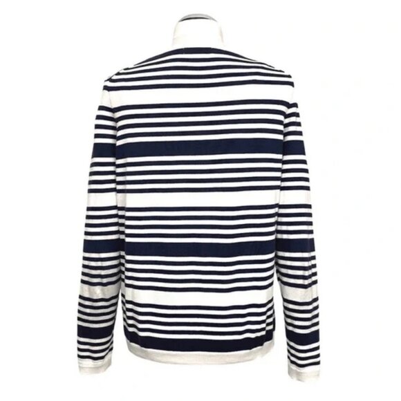 Lands' End navy & white striped v-neck pullover sweater. Women's size L (14-16) - Picture 2 of 6